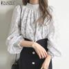 ZANZEA Women Elegant High Neck Lantern Long Sleeve Transparent Lace Blouses