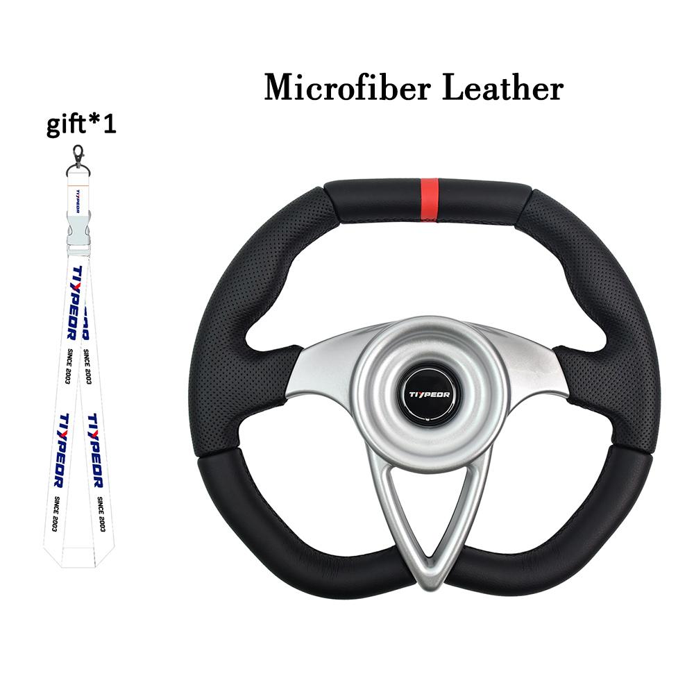 TIYPEOR 350mm Car Steering Wheel Silver Aluminum Carbon Drift Simulation Racing Game Steering Wheel With D-shaped