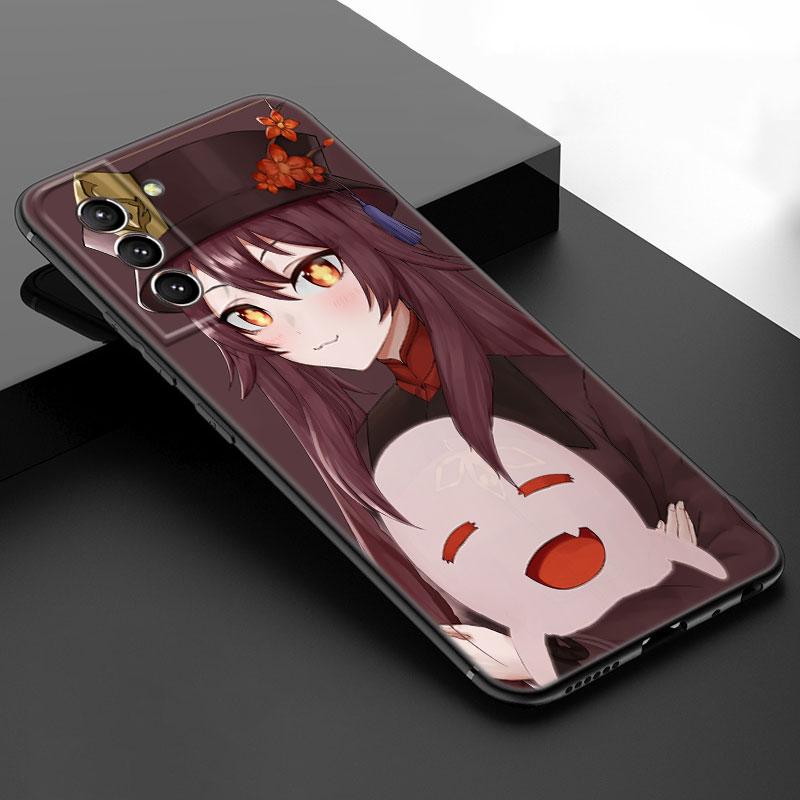 Hu Tao Genshin Impact Black Silicone Phone Case For Samsung Galaxy S23 S21 S20 FE S24 S22 Ultra S10E S10 S9 S8 Plus