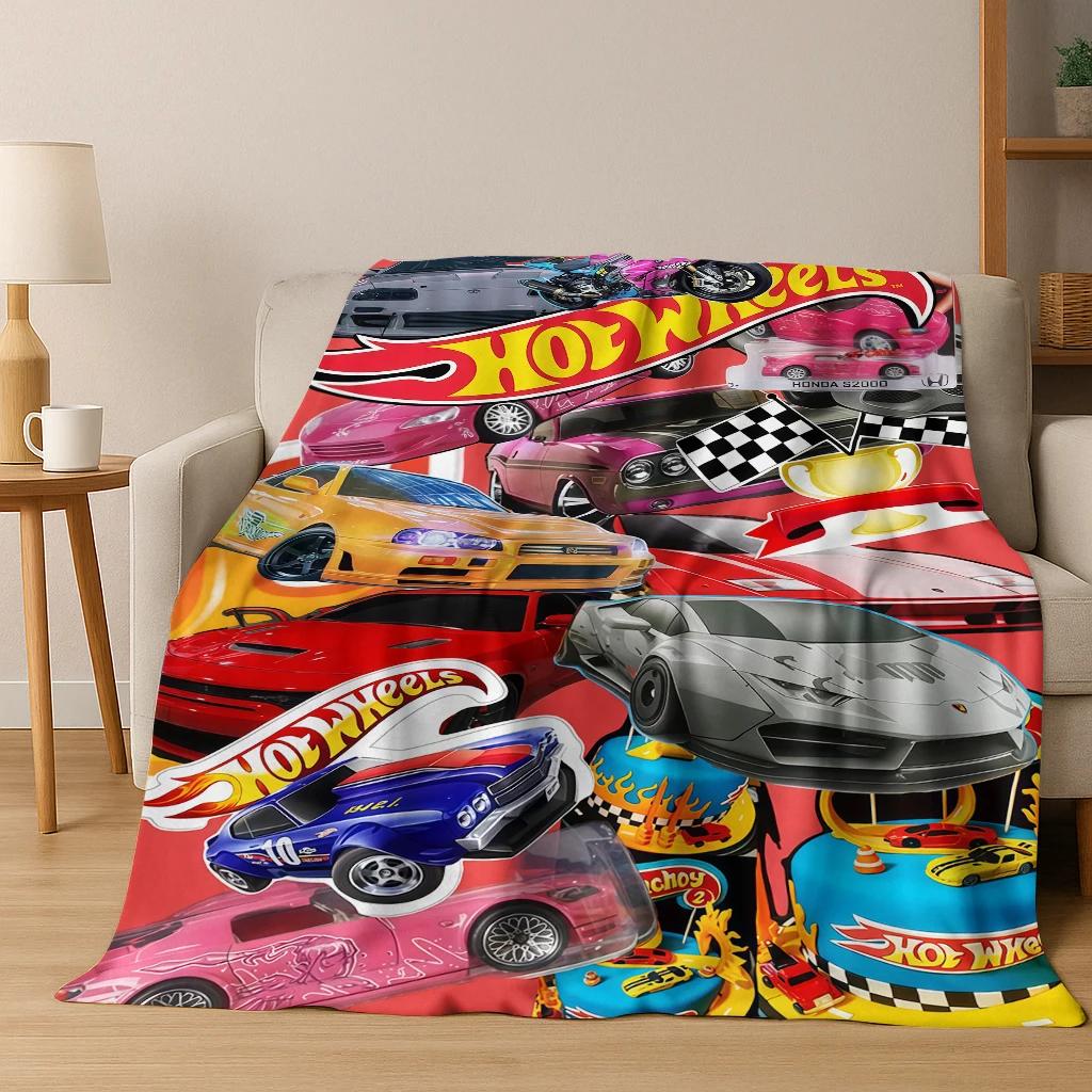 Мультяшное одеяло из фланели с изображением гоночного автомобиля Hot Wheels, Уютное мягкое покрывало для дома, спальни, кровати, дивана, Пикника, Подарок для ребенка