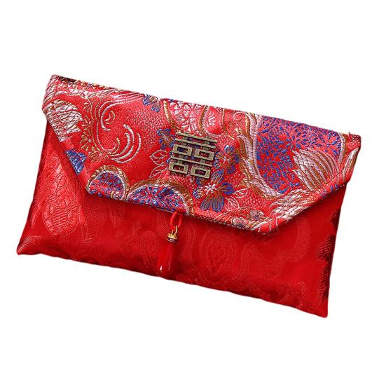 Chinese Red Envelope Embroidered Satin Cash Envelope Lucky Money Envelope Pocket for Wedding Spring Festival Banknotes Gift