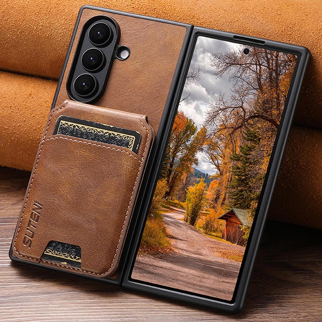 Чехол-подставка с отделениями для карт из кожи SUTENI для Samsung Z Fold 7/6/5