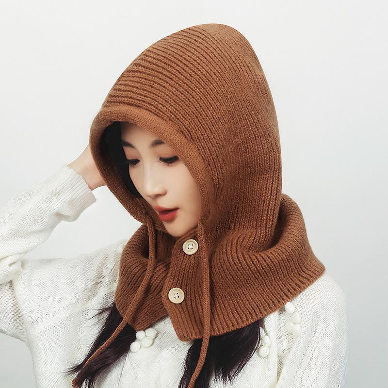 Осенне-зимняя женская вязаная шапка-шарф, интегрированная теплая защита ушей, защита шеи, шаль, шерстяная шапка