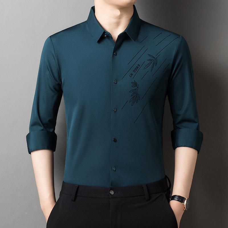 Осенние новые мужские рубашки с длинными рукавами и приталенными лацканами для мужчин среднего возраста, повседневные готовые рубашки с принтом