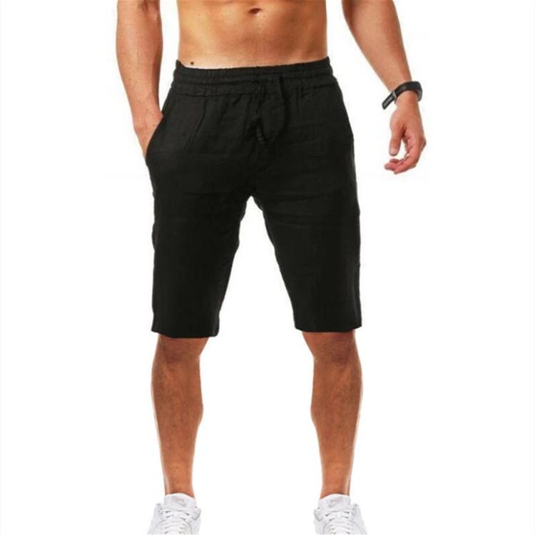 Summer Loose Cotton and Linen Breathable Five Quarter Pants for Sports and Leisure Elastic Drawstring Men's Shorts