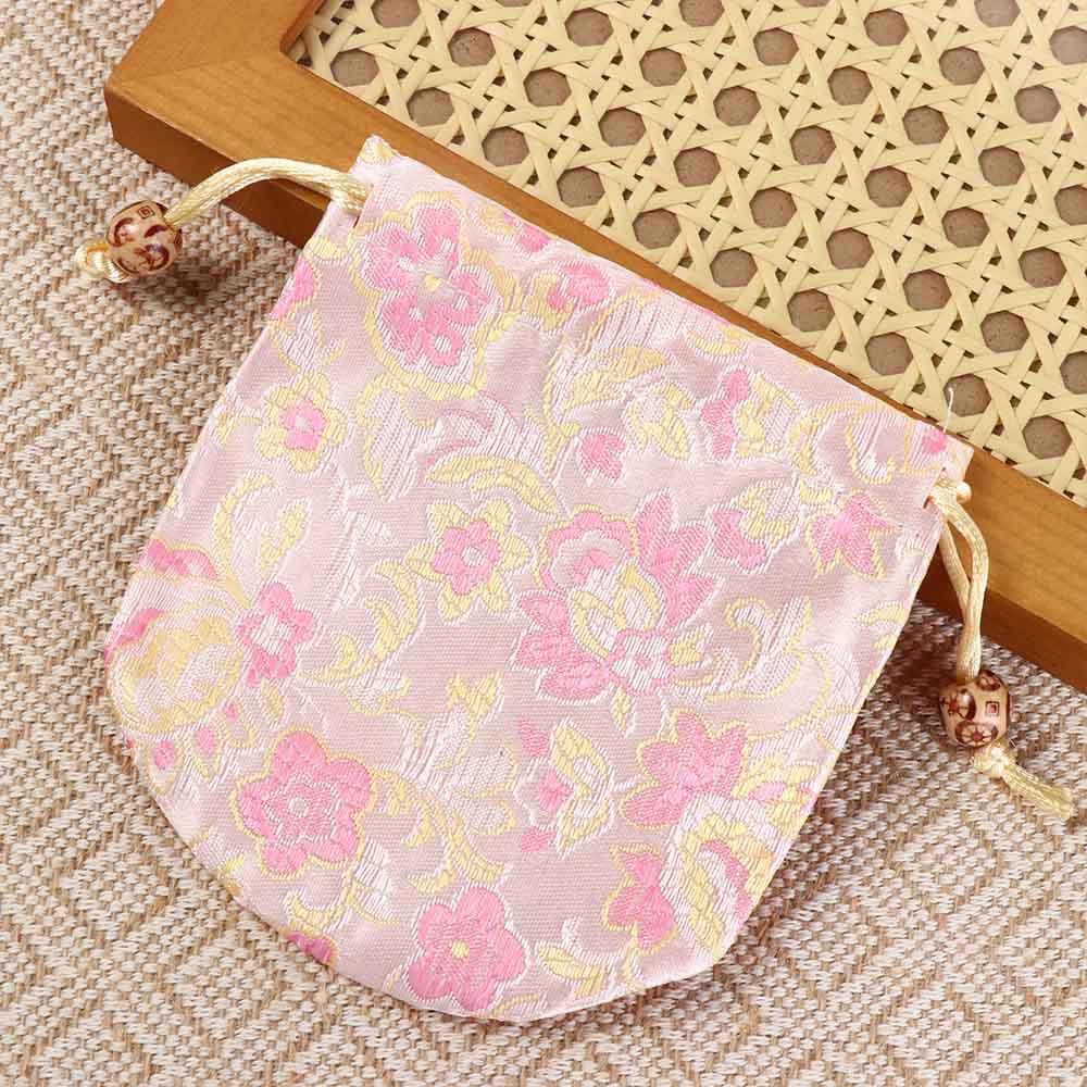 Chinese Style Embroidery Flower Drawstring Bag Jewelry Packing Bag Festive Sugar Bag Daily