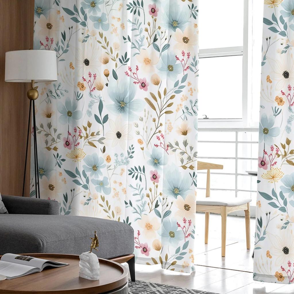 Тюлевые шторы на окно с цветами и растениями для гостиной, кухни, рождественский домашний декор, прозрачные шторы из вуали