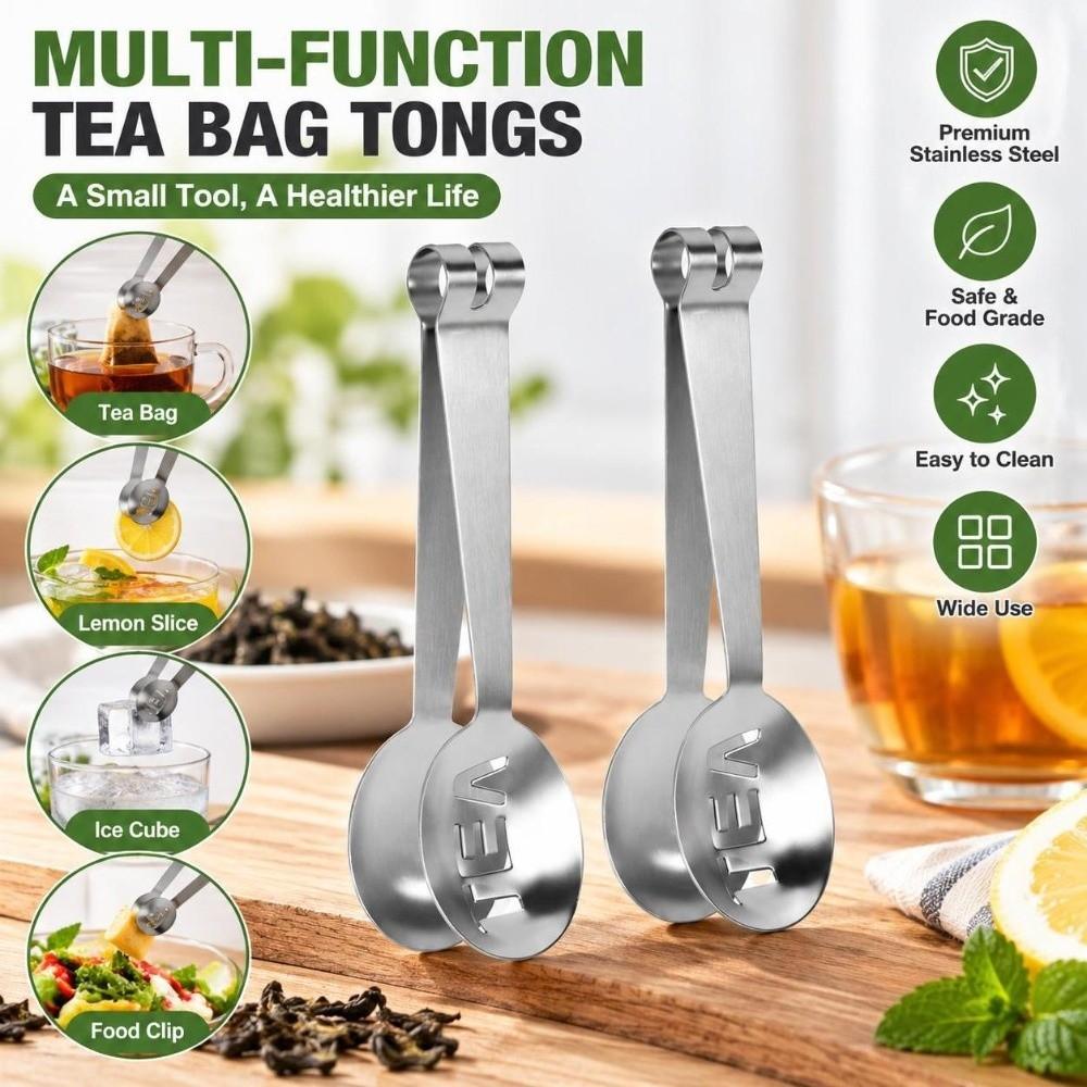 2 PCS Silver Tea Bag Tongs Stainless Steel Tea Bag Clip Portable Tea Bag Squeezer Loose Tea