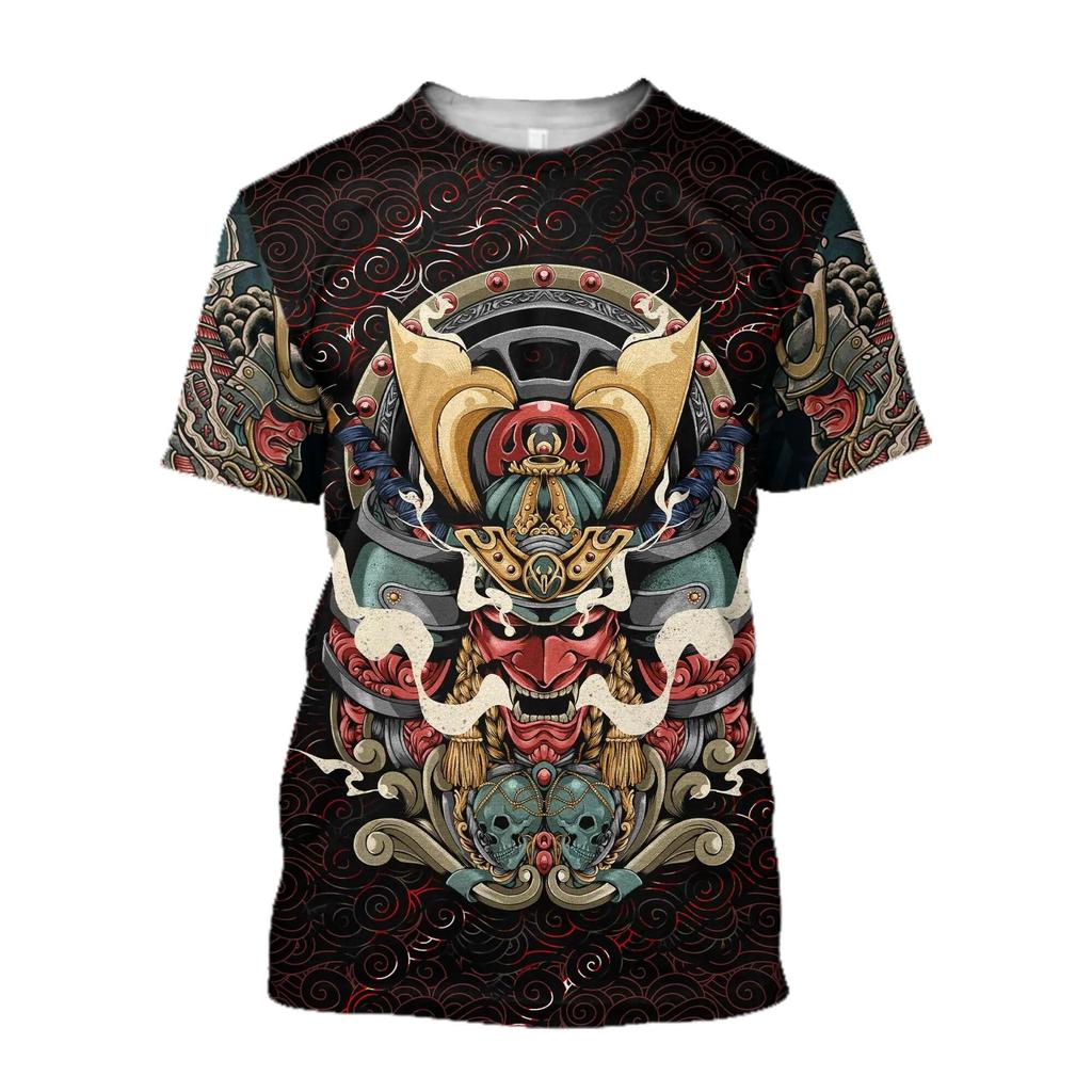 Summer Vintage Japanese Samurai T Shirt Men Casual Short Sleeve Tops O-Neck Oversized Men's Clothing Punk Streetwear 6xl