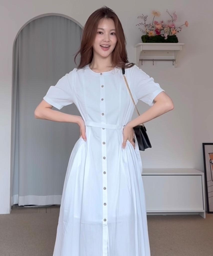 Mind Bridge Woman [W][Couture] Round Neck Belted Open Dress - 2 Colors
