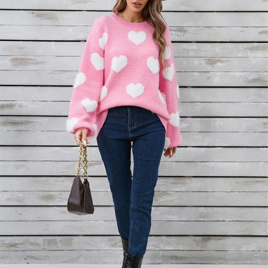 Женская повседневная мода круглый вырез воротничок сердечко свитер трикотажная нижняя рубашка