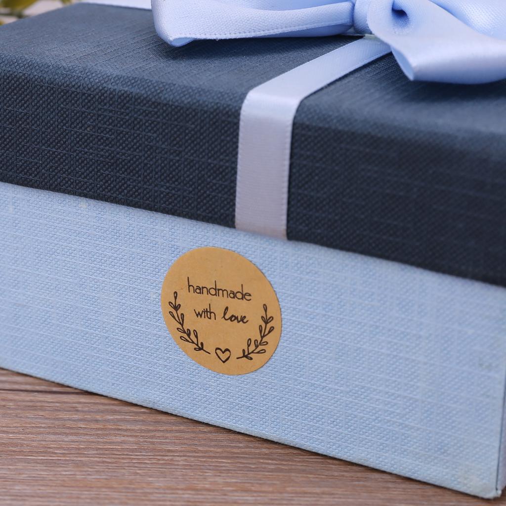 500 шт. Натуральные круглые самоклеящиеся этикетки ручной работы с любовью из крафт-бумаги Bak