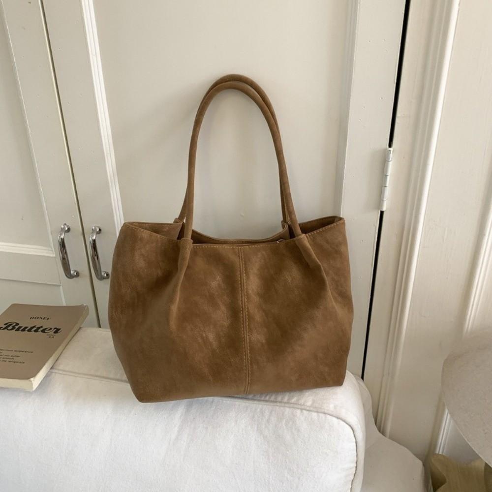 Soft Large Capacity Handbag Leather Shopper Underarm Bag Versatile Suede Shoulder Bag Casual Use