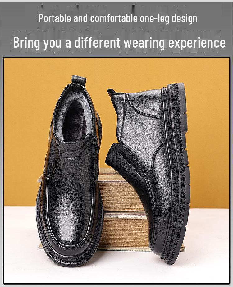 Men's High Top Fur and Leather Boots for Middle-Aged and Elderly