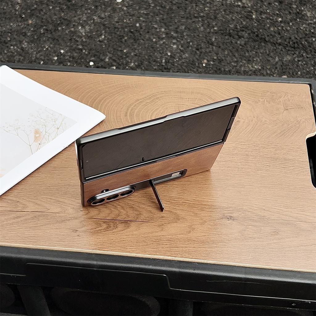 Чехол для Samsung Galaxy Z Fold7 5G с подставкой, текстура Crazy Horse, ПУ-кожа + ПК, чехол для телефона