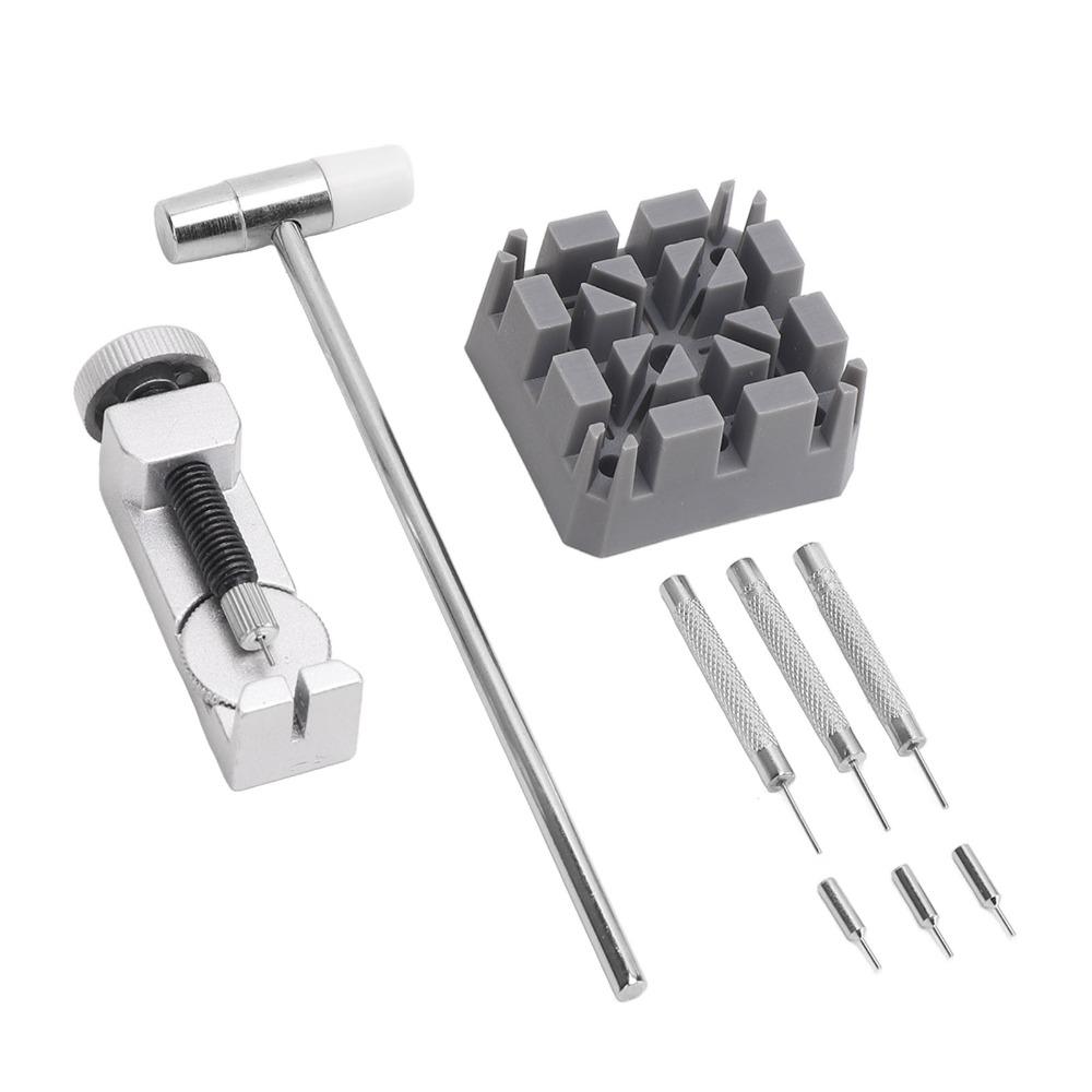 9Pcs Silver Watch Movement Holder Stand Mini Hammer & Punch Pin Set Watch Link Pin Removal