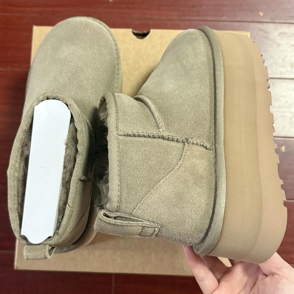 2027 New Design Winter Snow Boots Women Fur Warm Ultra Mini Platform Ankle Boots Genuine Leather High Heel Slippers Wool Shoes