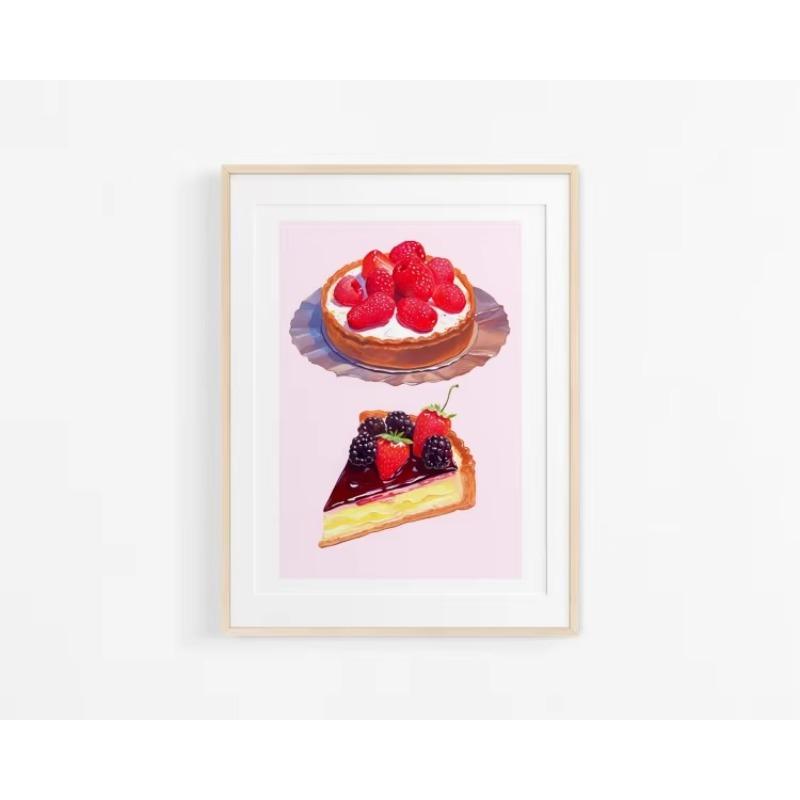 Watercolor French Pastries Berry Strawberry Cake Cream Puff Poster Wall Art Pictures Canvas Room kitchen Home Decor