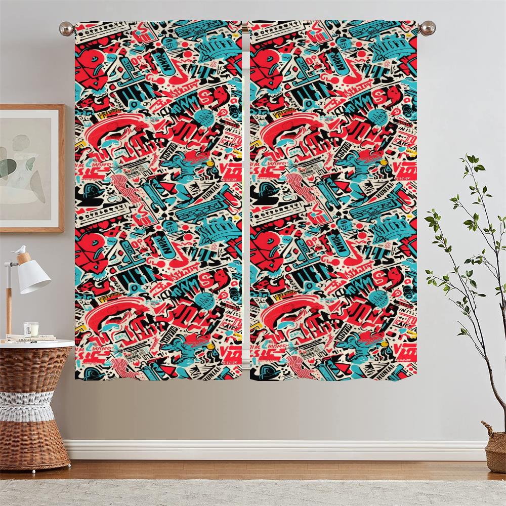 Уличный элемент Граффити Кухонные шторы для дверей Шифоновая штора Подхваты Шторы Детская комната Дом и Декор Перегородка