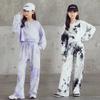Tie Dye Teen Girls Sports Casual Set Short Autumn Sweatshirt Wide-legged Pants Kids Clothes Set