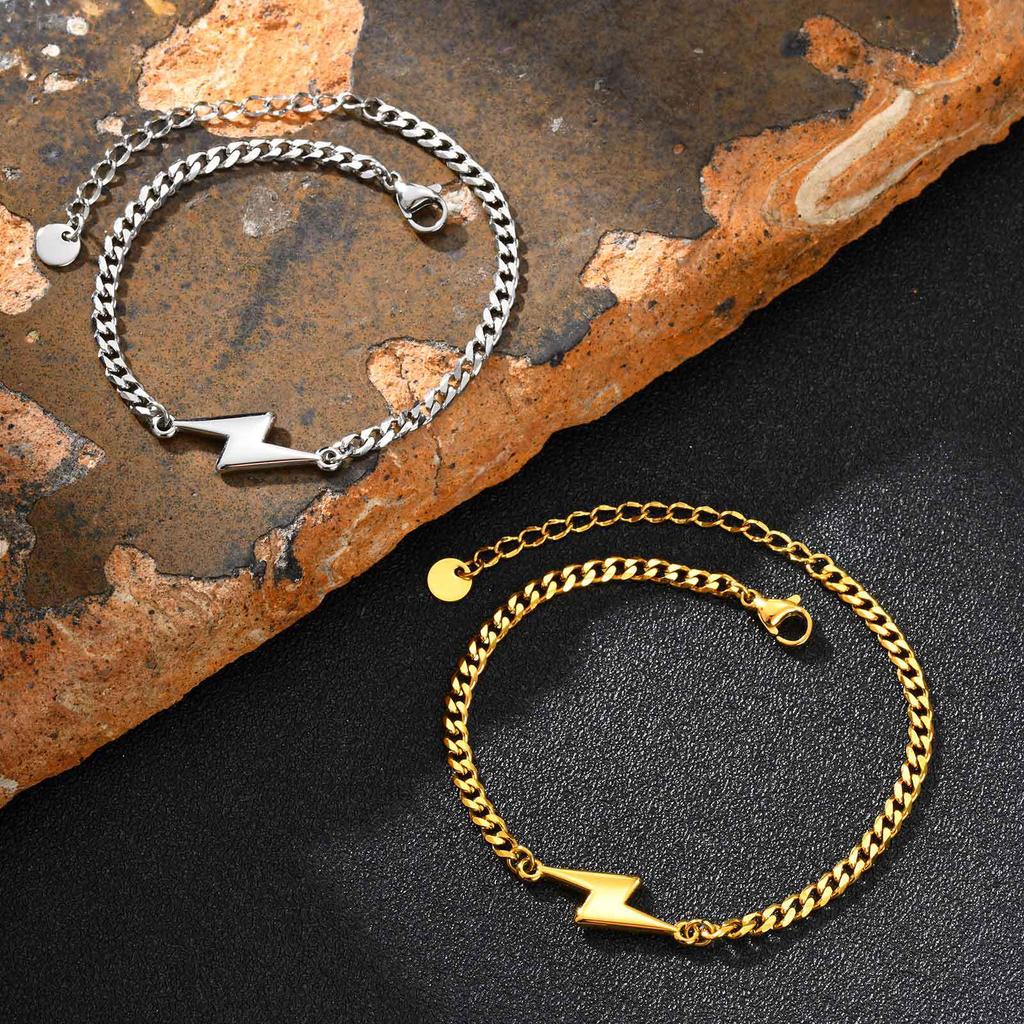 Минималистичный парный браслет из нержавеющей стали в форме молнии BR-2620