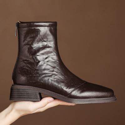 Женские ботильоны на каблуке с квадратным носком, дизайнерская классическая обувь 2025, зимние новые короткие ботинки, массивная обувь для платья, Zapatillas Mujer