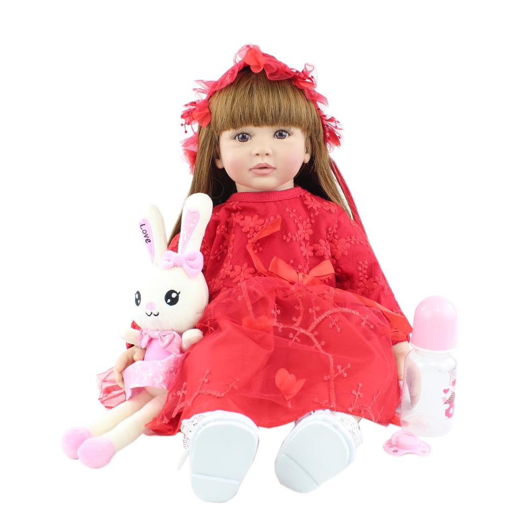BZDOLL 24-дюймовая мягкая силиконовая кукла Reborn для малышей, игрушки для девочек 60 см, наряд с длинными волосами, платье принцессы, как живой ребенок, подарок на день рождения
