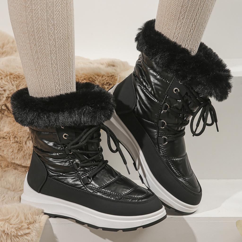 Fashion Winter Waterproof Snow Boots for Women 2024 New Thick Plush Platform Ankle Booties Female Non Slip Warm Cotton Shoes Plus Size