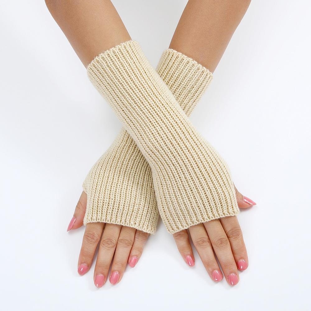 Women Long Fingerless Gloves Knitted Mitten Hand Warmers Winter Warm Wool Knitting Half Finger Gloves Unisex Arm Sleeve