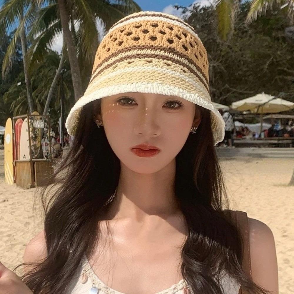 Mix Color Bucket Hat Hollow Out Sunshade Hat Outdoor Fisherman Hat Panama Bob Caps