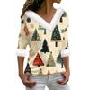 Женский модный повседневный топ с V-образным вырезом и длинными рукавами, рождественским принтом и плюшевым воротником