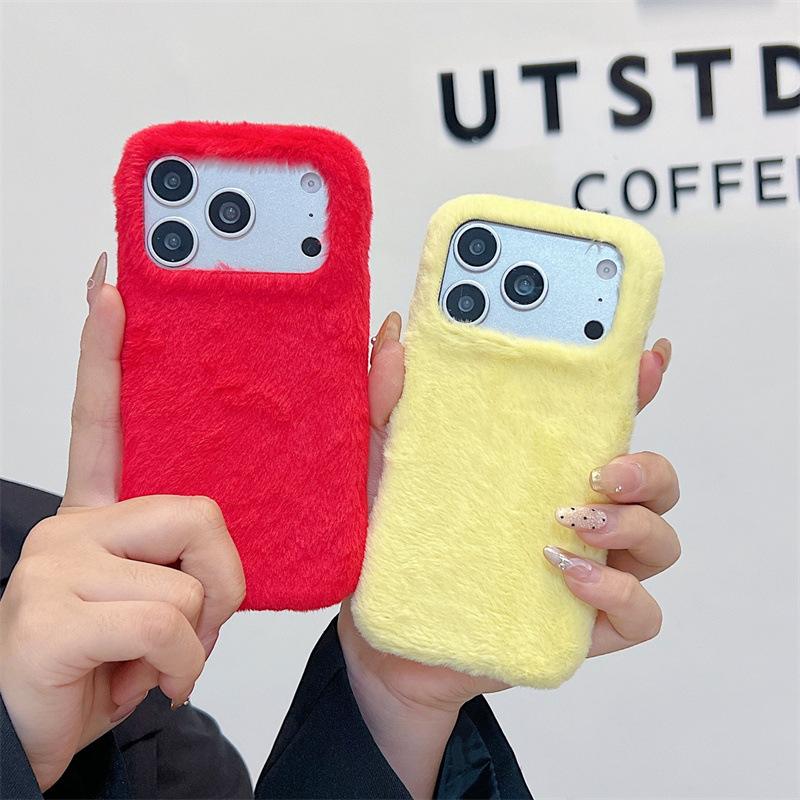 Зимний теплый однотонный пушистый плюшевый чехол для телефона iPhone 17 Air 16 15 14 13 Pro Max Ударопрочный защитный чехол