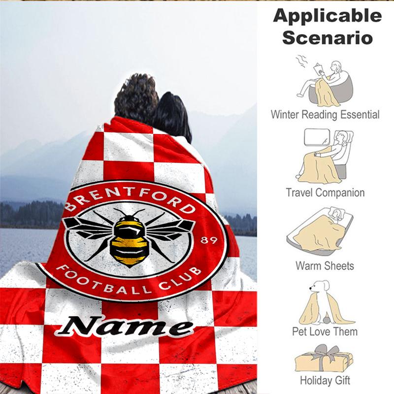 Custom Name Brentford Crest Design Blanket Lightweight Ideal Bedding Blanket Perfect for Travel, Camping, Living Rooms, Sofas, Christmas gift