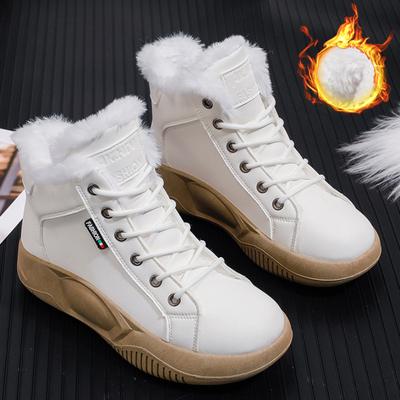 Женские зимние ботинки в спортивном стиле с высоким берцем, толстые, плюшевые, теплые, модные, нескользящие, подошва толщиной 4 см, для школьниц, хлопковая обувь для улицы