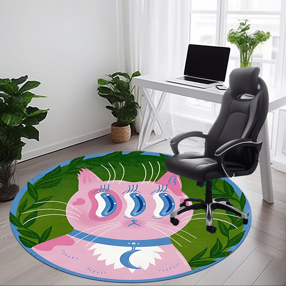 1pc Cat Whiskers Pattern Office Round Area Rug, Indoor Mat Suitable For Office, Under Office Chairs Bedroom Living Room Home Decor, Room Deco