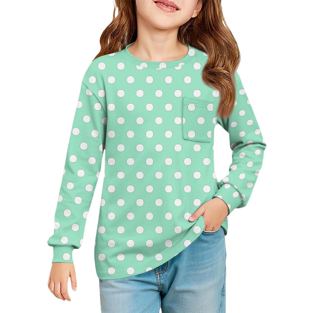 Girls' Long Sleeve Blouse - Round Neck Soft Waist Tunic