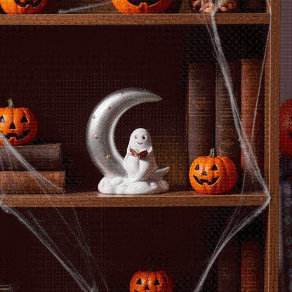 Compact Size Ghost Moon Table Decor Smooth Finish Halloween Resin Ornament Festival Gift