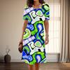 Women's Fashion Graceful Geometric Patterns Print Summer Spring Short Sleeve O-Neck Casual Dresses