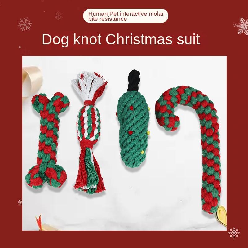 1pc Christmas Design Teeth Cleaning Braided Rope Knot Pet Toy, Dog Chew Durable Toy For Cat And Dog Teeth Cleaning Supply Toy