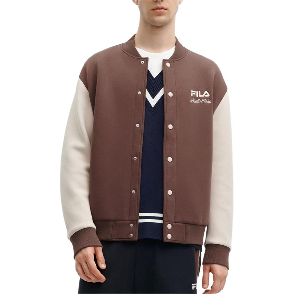 Fila Повседневная вязаная бейсбольная куртка в стиле колор-блок для мужчин Куртки Коричневый F11M419501F-BN