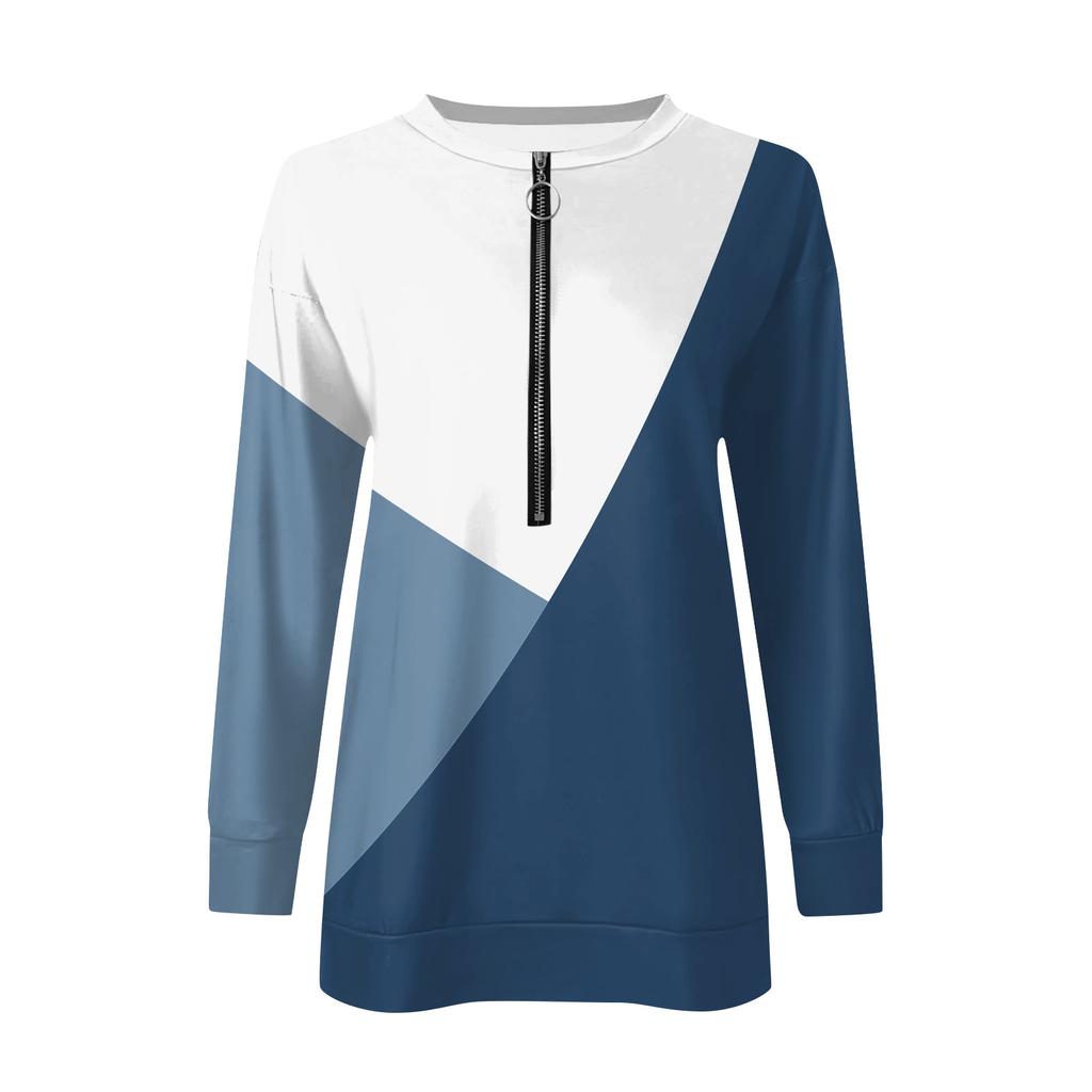 Women's Casual Fashion Colorblock Print Zipper Print Sweatshirt