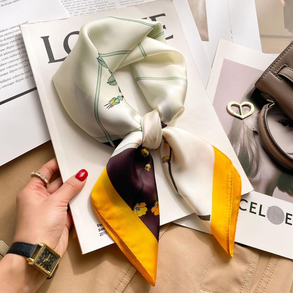 Brand Floral Print Silk Square Scarf Women Soft Satin Kerchief Hairband Neckerchief Head Hijab Lady Headband Foulard Bag Ribbon