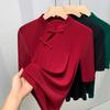 Футболка с короткими рукавами в китайском стиле с сеткой для женщин, новая осенняя рубашка с откидным верхом и воротником-стойкой в китайском стиле со средними рукавами в стиле темперамент