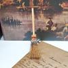 Wooden Mini Broom Pendant 10cm Red Rope Broom Halloween Broom  Dollhouse Decoration