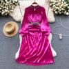 European American Dress Spring Autumn New Patchwork Diamond Embellishment Stand Collar Dresses Slim Satin Dresses