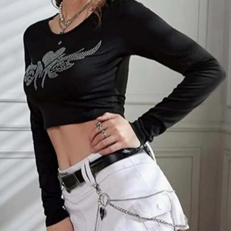 Европейский и американский ретро-топ Y2K с принтом в виде ромбов и сердец в готическом стиле, облегающий по фигуре