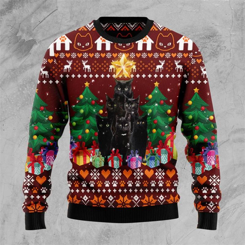 2026 New Animal Christmas Tree Graphic Sweatshirts Funny Personality 3D Printed Ugly Christmas Sweater Casual Oversized Tops