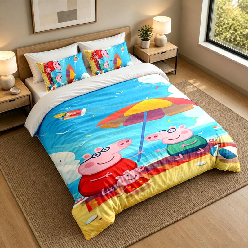 3Pcs Bedding SetPeppa Pig Soft Bed Sheet and Two Pillowcases Home Bedroom Decor