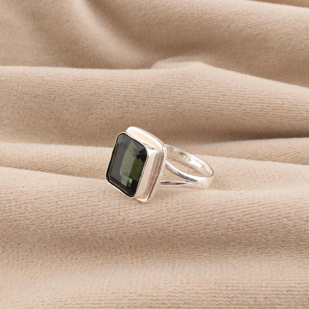 Редкий драгоценный камень Зеленый Турмалин Ювелирное изделие из стерлингового серебра 925 пробы Дизайнерское кольцо для косички RR-79-4