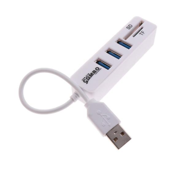 3 Ports USB Card Reader Hub 2 SD/TF Adapter Splitter Combo for Computer